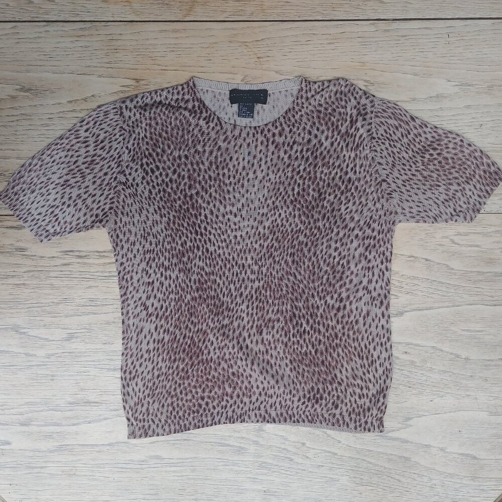 August Silk 100% silk knit animal print lightweight sweater top Large brown